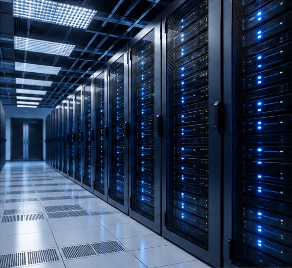 Server room with network and hosting infrastructure